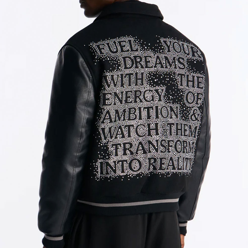 Ambition Crystal Collared Varsity Jacket - Black - Image 2