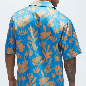 Bloom Off Printed Cuban Collar Shirt - Blue/combo