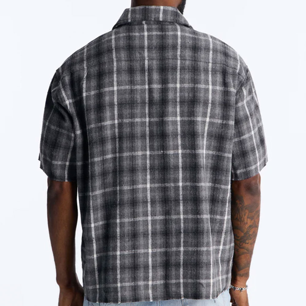 Jeweled Plaid Raw Hem Button Up Shirt - Black - Image 2
