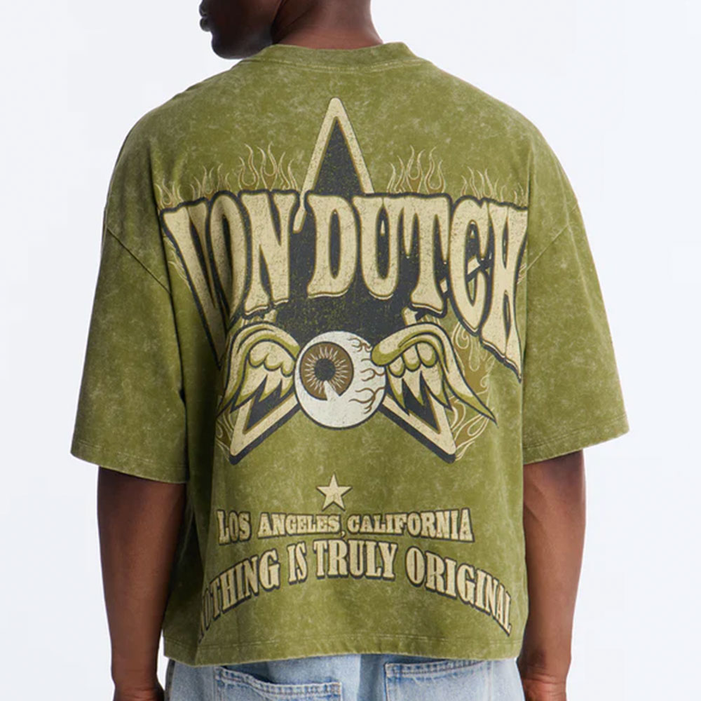 Von Dutch Originals Vintage Heavy Weight Boxy Short Sleeve Tee - Olive - Image 2