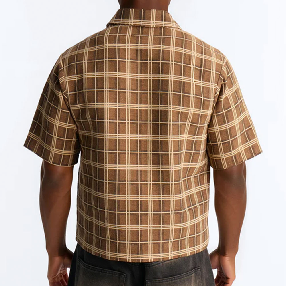 Trippy Mixed Media Button Up Shirt - Brown - Image 2