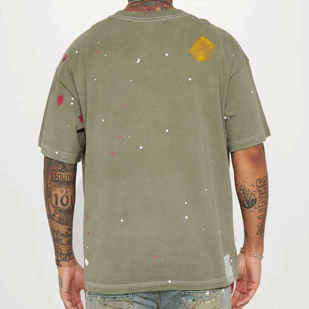 GOAT Paint Splatter Oversized Short Sleeve Tee - Olive - Image 2